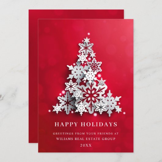 雪片クリスマスツリー企業のグリーティング シーズンカード (正面/裏面)