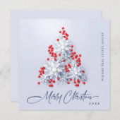 雪片クリスマスツリー企業のグリーティング シーズンカード (正面/裏面)