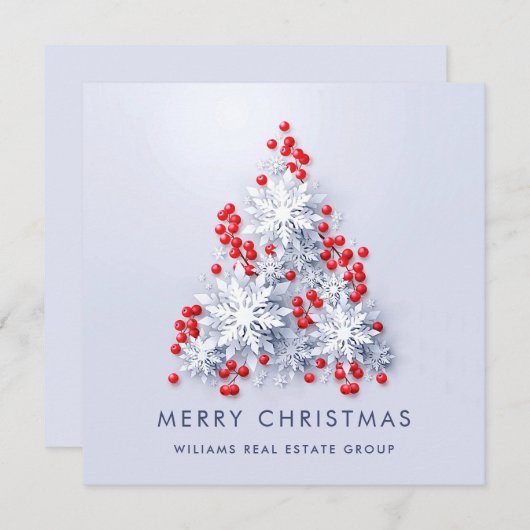 雪片クリスマスツリー企業のグリーティング シーズンカード (正面/裏面)