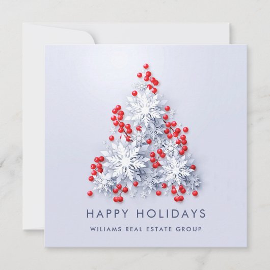 雪片クリスマスツリー企業のグリーティング シーズンカード (正面)