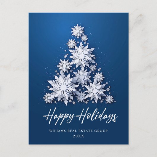 雪片クリスマスツリー企業のグリーティング ポストカード (正面)