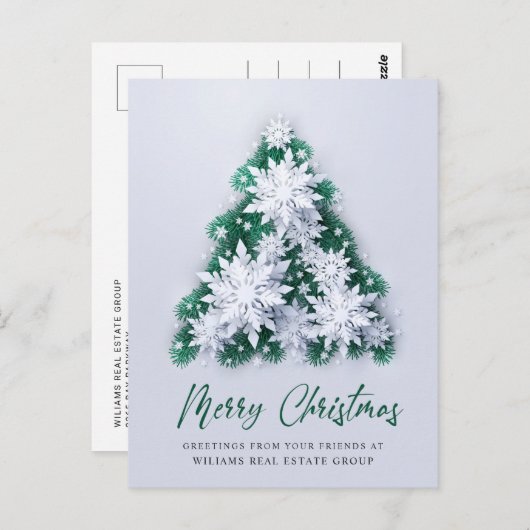 雪片クリスマスツリー企業のグリーティング ポストカード (正面/裏面)