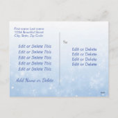 雪片クリスマスファミリーフォトスクリプトブルー シーズンポストカード (裏面)