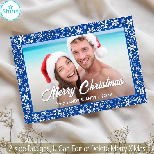 雪片クリスマスフォト2サイドデザインブルー シーズンカード