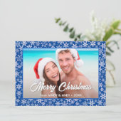 雪片クリスマスフォト2サイドデザインブルー シーズンカード (スタンド正面)