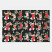 雪片クリスマスプレゼントストッキングと弓 ラッピングペーパーシート (正面2)