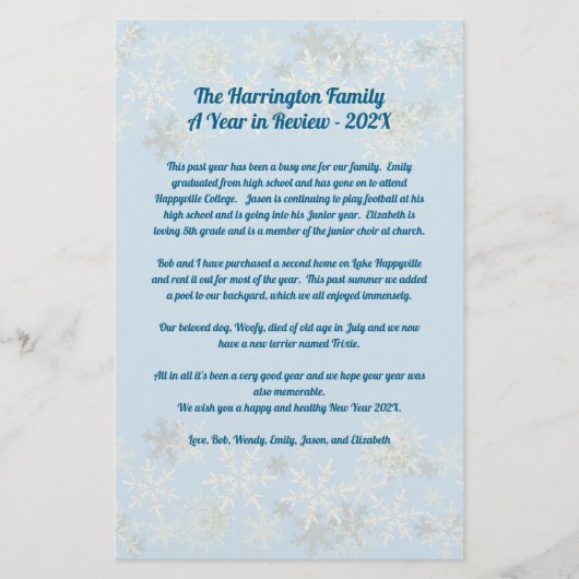 雪片クリスマスレターファミリーレビュー 便箋 (正面)