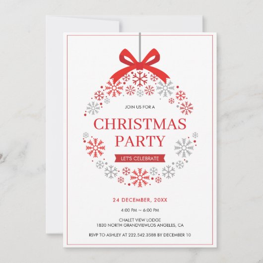 雪片クリスマス装飾品 招待状 (正面)