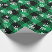 雪片グリーンバッファロープレイドlクリスマスパターン ラッピングペーパー (角)