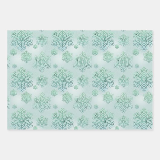 雪片シャイニー虹色の青、紫、緑 ラッピングペーパーシート (正面3)