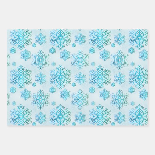 雪片シャイニー虹色の青、紫、緑 ラッピングペーパーシート (正面)