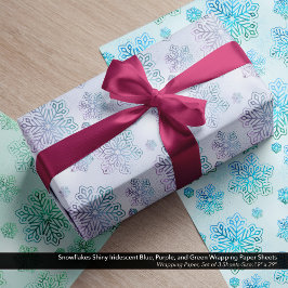 雪片シャイニー虹色の青、紫、緑 ラッピングペーパーシート