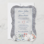 雪片シルバー冬の素朴なフローラ結婚ズ 招待状 (正面)