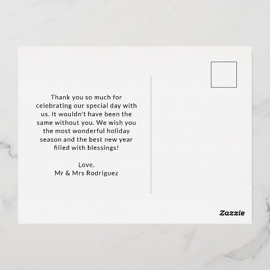 雪片スターズメリー結婚したフォトコラージュ 箔シーズンポストカード (裏面)