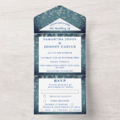 雪片スノーブルーウィンターワンダーランド結婚ズ オールインワン招待状 (内側)