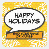 雪片スピーチバブルおもしろいレトロ漫画本 スクエアシール (正面)