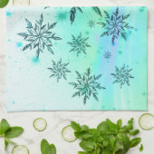 雪片スワールティール（緑がかった色）青緑の冬かわいい キッチンタオル (折り畳み)