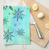 雪片スワールティール（緑がかった色）青緑の冬かわいい キッチンタオル (四つ折り)
