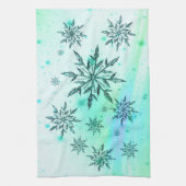 雪片スワールティール（緑がかった色）青緑の冬かわいい キッチンタオル (縦)