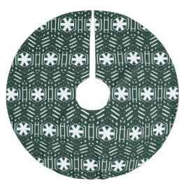 雪片ダークパイン緑の白パターンのクリスマス ブラッシュドポリエステルツリースカート