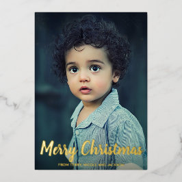 雪片チョークスクリプトフォトクリスマモダンス 箔シーズンカード