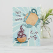 雪片ティーポット手で紅茶を混ぜたクリスマス シーズンカード (スタンド正面)