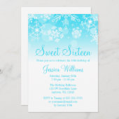雪片ティール（緑がかった色）ホワイトウィンターワンダーランドスウィート16 招待状 (正面/裏面)
