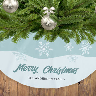 雪片ティール(緑がかった色)モダンスクリプトクリスマス ブラッシュドポリエステルツリースカート