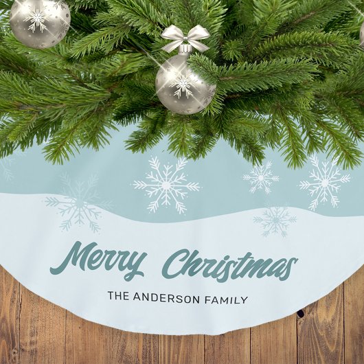 雪片ティール(緑がかった色)モダンスクリプトクリスマス ブラッシュドポリエステルツリースカート