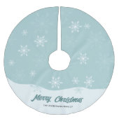 雪片ティール(緑がかった色)モダンスクリプトクリスマス ブラッシュドポリエステルツリースカート (正面)