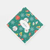雪片ティール（緑がかった色）モノグラムパターンクリスマスパーティー スタンダードランチョンナプキン (角)