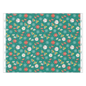 雪片ティール（緑がかった色）モノグラムパターンファミリークリスマス テーブルクロス (正面(横))