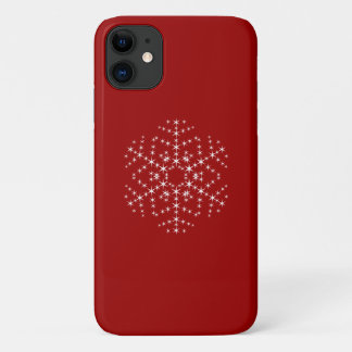 雪片デザイン(暗赤と白中) iPhone 11 ケース