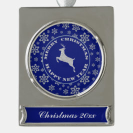 雪片トナカイのクリスマス シルバープレートバナーオーナメント