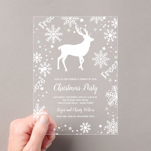 雪片トナカイ澄んクリスマスパーティー アクリル招待状 (インサイチュ (ポータブル))