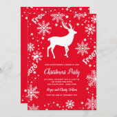 雪片トナカイ赤いクリスマス 招待状 (正面/裏面)