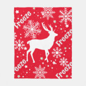雪片トナカイ赤 フリースブランケット (正面)