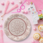 雪片バラ金ゴールドグリッターピンク ペーパープレート (パーティー)