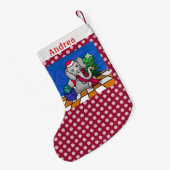 雪片パターンパーソナライズなクリスマス象 スモールクリスマスストッキング (裏面 (吊り時))