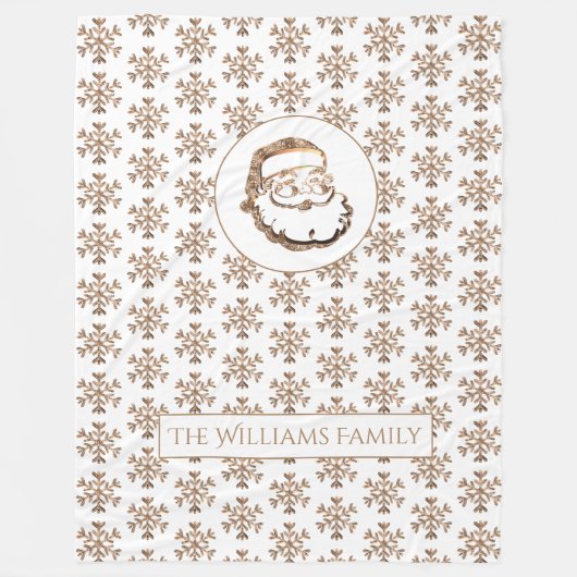 雪片パターン金ゴールドサンタクロースクリスマス フリースブランケット (正面)