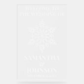 雪片パーソナライズされたの結婚歓迎フロステッド アクリルサイン (正面)