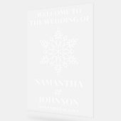 雪片パーソナライズされたの結婚歓迎フロステッド アクリルサイン (傾斜)