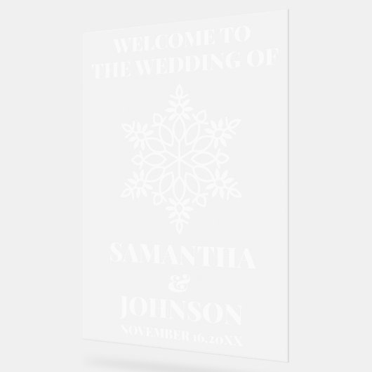雪片パーソナライズされたの結婚歓迎フロステッド アクリルサイン (傾斜)