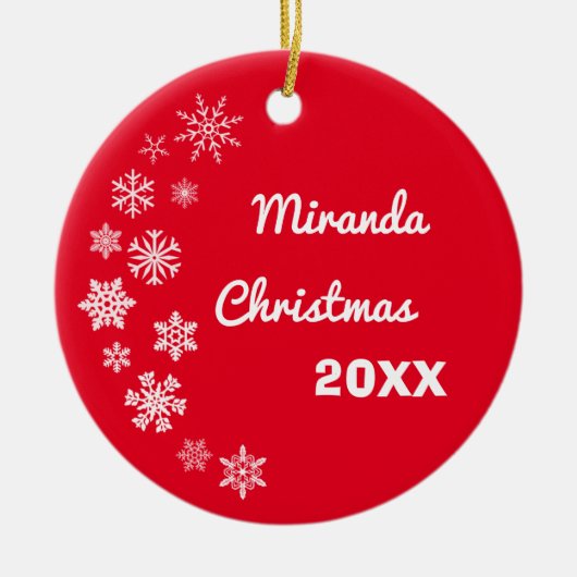 雪片パーソナライズされたクリスマスオーナメント セラミックオーナメント (正面)