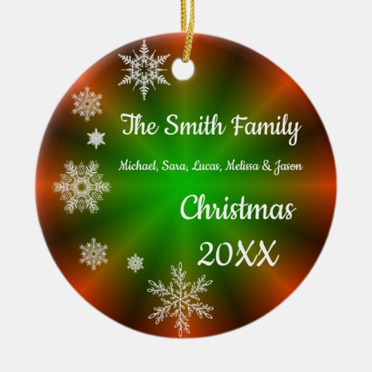 雪片パーソナライズされたクリスマスキープサケ セラミックオーナメント (正面)