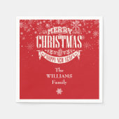 雪片パーソナライズされたメリークリスマス スタンダードカクテルナプキン (正面)