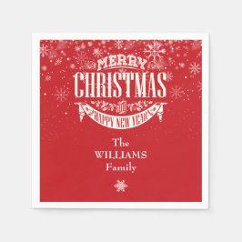 雪片パーソナライズされたメリークリスマス スタンダードカクテルナプキン