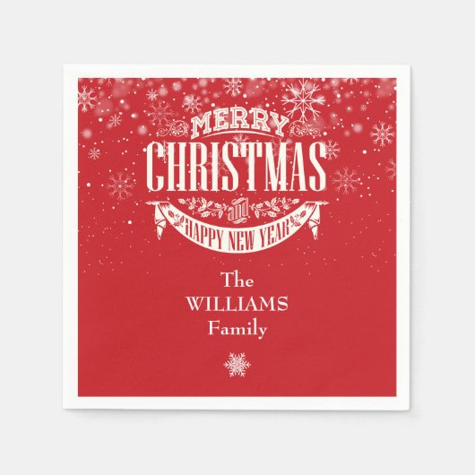 雪片パーソナライズされたメリークリスマス スタンダードカクテルナプキン (正面)
