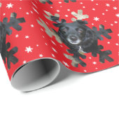 雪片パーソナライズされた写真テンプレート赤 ラッピングペーパー (ロールコーナー)