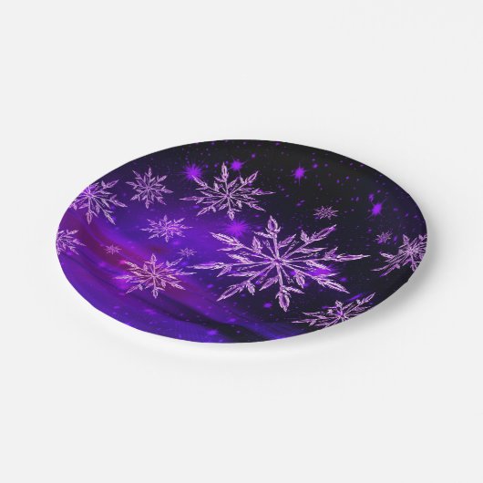 雪片ピンクと紫の冬のスノーフレーク ペーパープレート (アングル)